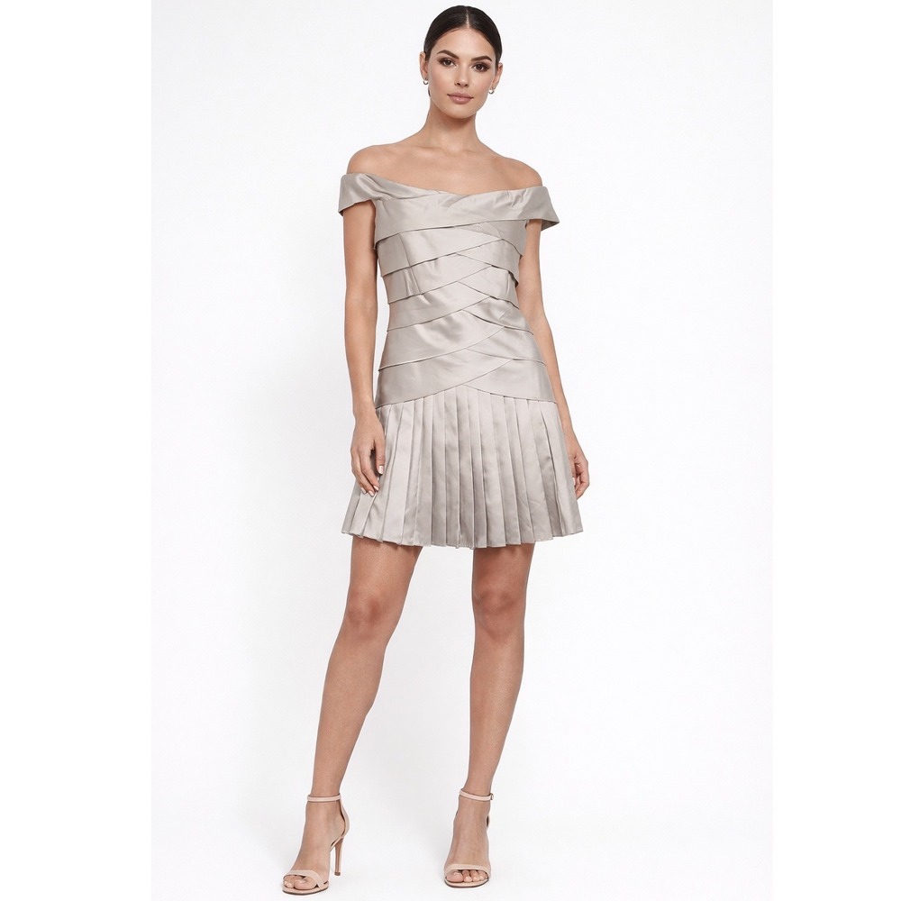 Ted Baker London Women's Silver Off Shoulder Pleated Cocktail Party Mini Dress 8